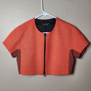 Lida Baday Orange Black Cropped Short Sleeve Zip Front Jacket-Size M